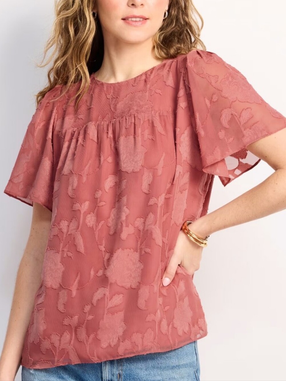 NWT Daniel Rainn Jaylene Dark Pink Textured Flutter Sleeve Top, Size L